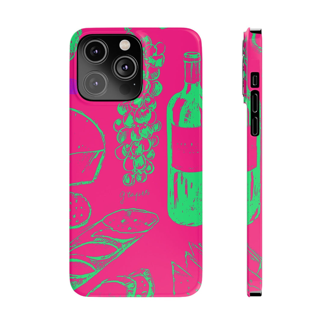 Slim French Food Wine Pink Green Cute Phone Cases for Iphone | iPhone 15 Case | iPhone 15 Pro Max Case, Iphone 14, Iphone 14 Pro Max, Iphone 13, - Studio40ParkLane