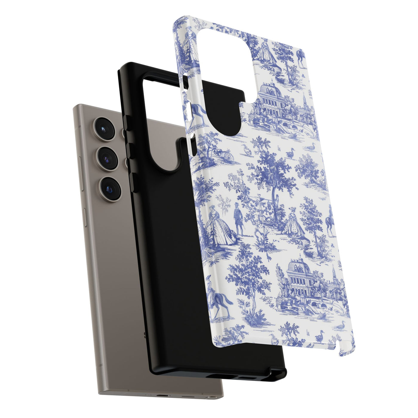 Premium Tough Blue French Toile Gift for Her Cute Phone Cases for Samsung and Iphone, 16, 15, 14, S24, S23, S22, S21, S20, Plus, Ultra, Pro