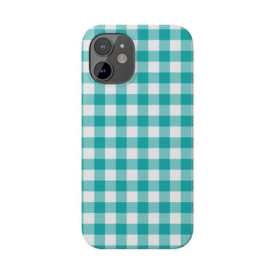 Slim Turquoise Gingham Gift for Her Cute Phone Cases for Iphone 16 Pro Max | iPhone 15 Case | iPhone 15 Pro Max Case, Iphone 14, 13, 12, 11, 10, 8, 7