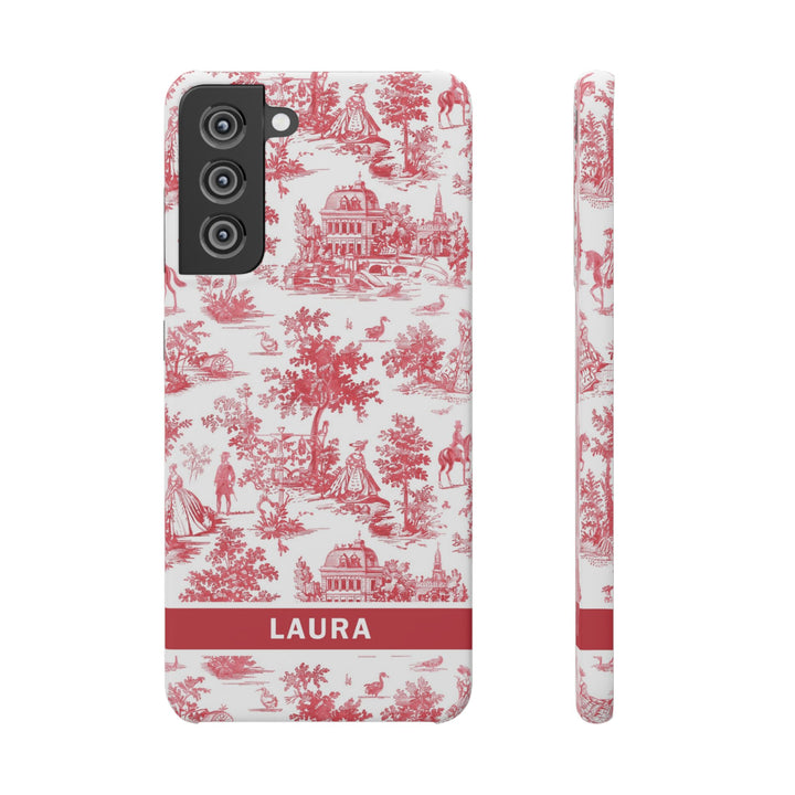 Snap French Toile Personalized Initial Custom Gift for Her Cute Phone Cases for Samsung S24, S23, S22, S21, S20, Plus and Ultra and Iphone, 16, 15, 14, 13, 12, 11. 10 - Studio40ParkLane