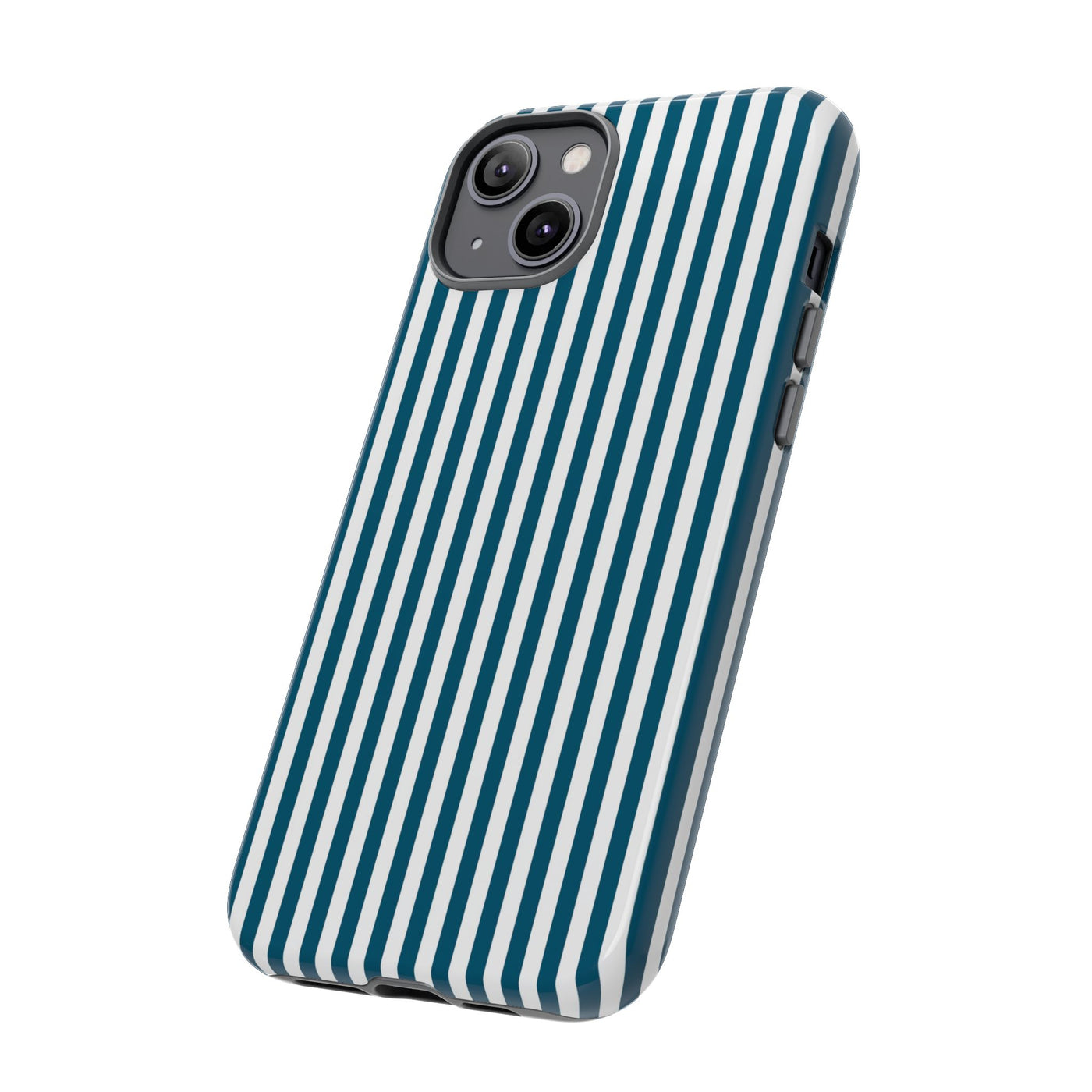 Tough Premium Teal Blue Stripes Phone Case Gift for Her - For Apple iPhone 16 Pro Max 16e iPhone 15 Pro iPhone Iphone 14 Plus 13 Pro 12 SE XR - Studio40ParkLane