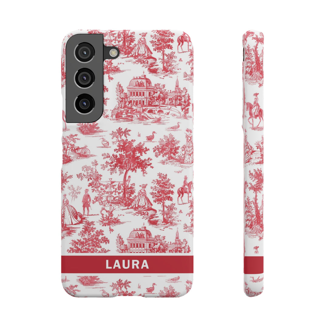 Snap French Toile Personalized Initial Custom Gift for Her Cute Phone Cases for Samsung S24, S23, S22, S21, S20, Plus and Ultra and Iphone, 16, 15, 14, 13, 12, 11. 10 - Studio40ParkLane