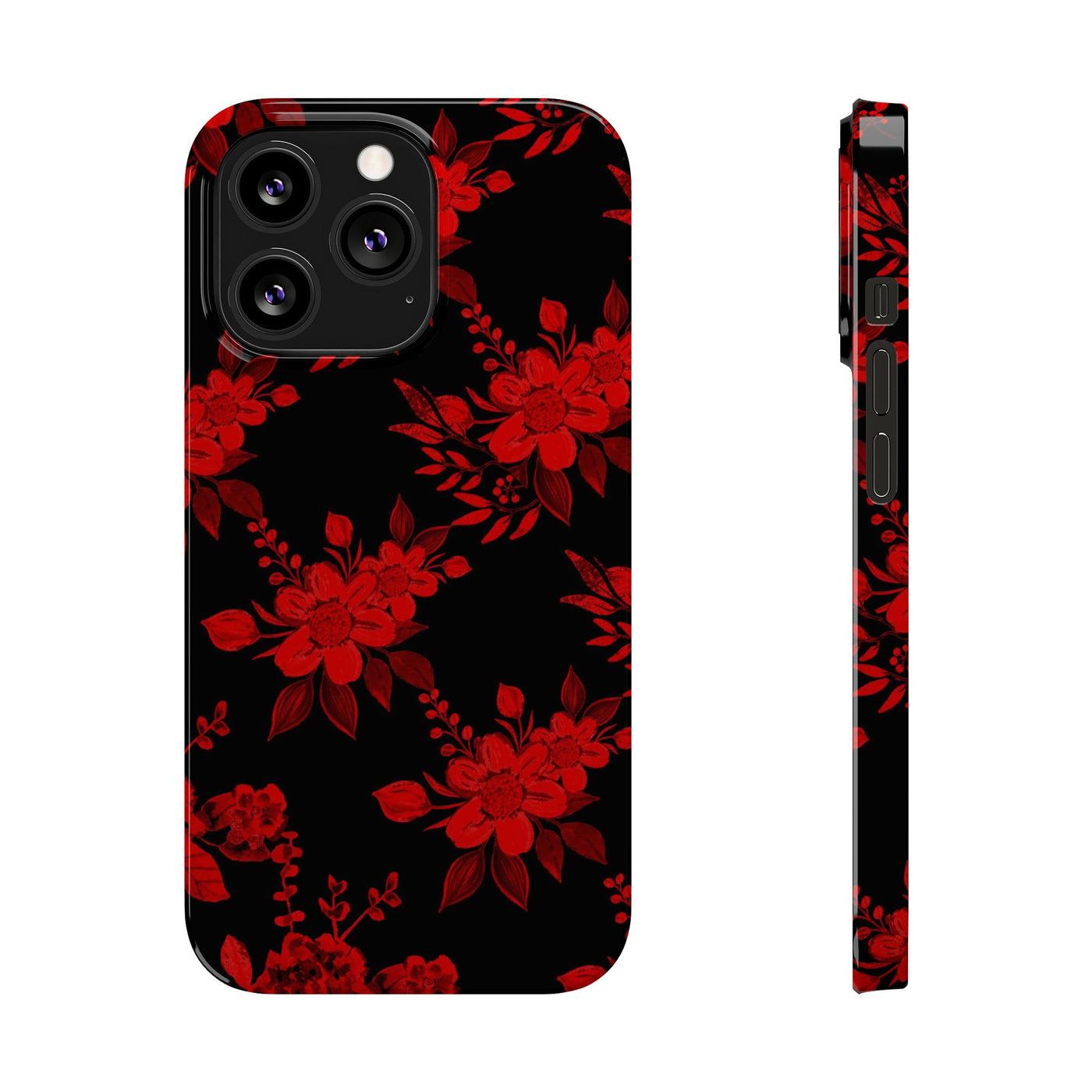 Slim Cute Phone Cases for Iphone - | iPhone 15 Case | iPhone 15 Pro Max Case, Iphone 14 Case, Iphone 14 Pro Max, Iphone 13, Red Black Flowers