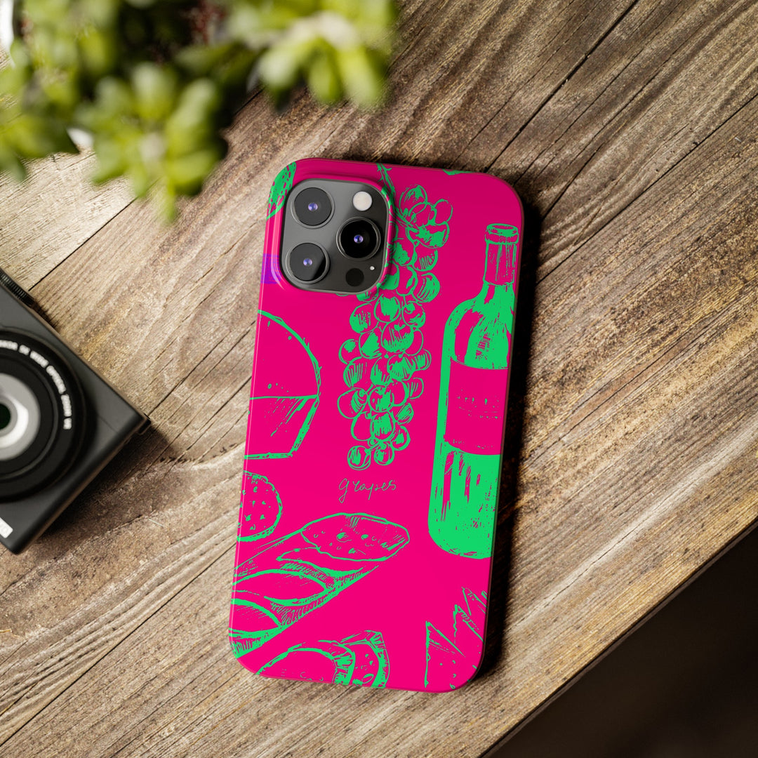 Slim French Food Wine Pink Green Cute Phone Cases for Iphone | iPhone 15 Case | iPhone 15 Pro Max Case, Iphone 14, Iphone 14 Pro Max, Iphone 13, - Studio40ParkLane