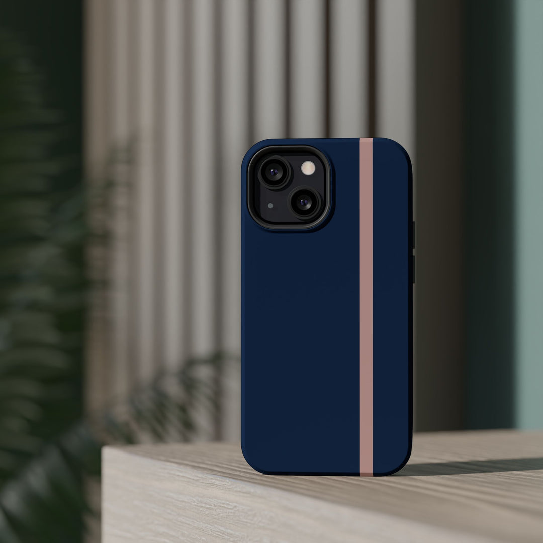 MagSafe Navy Blue Blush Pink Stripe Tough Phone Case iPhone 18 17 16 15 14 13 Pro Max Samsung Galaxy S26 Dual Layer Modern Luxury Cover - Studio40ParkLane