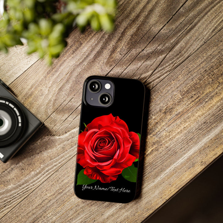Slim Custom Personalized Red Rose Flowers Gift for Her Cute Phone Cases for Iphone 16 Pro Max | iPhone 15 Case | iPhone 15 Pro Max Case, Iphone 14, Iphone 14 Pro Max, Iphone 13 12 11 8 7 - Studio40ParkLane