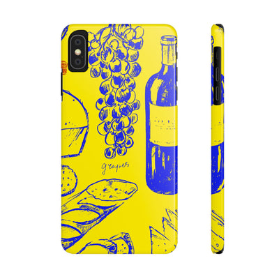 Slim Cute Phone Cases for Iphone  | iPhone 15 Case | iPhone 15 Pro Max Case, Iphone 14, Iphone 14 Pro Max, Iphone 13, French Food Wine Yellow Blue