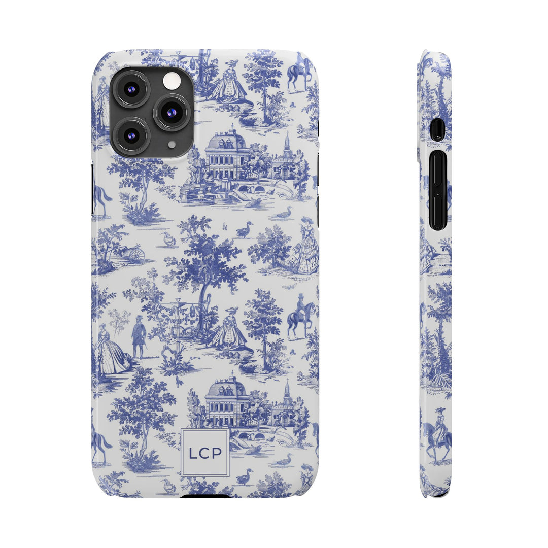 Slim Personalized Slim Blue Vintage French Toile Cute Phone Cases for Iphone 16 Pro Max | iPhone 15 Case | iPhone 15 Pro Max Case, Iphone 14, Iphone 14 Pro Max, Iphone 13 12 11 8 7 - Studio40ParkLane