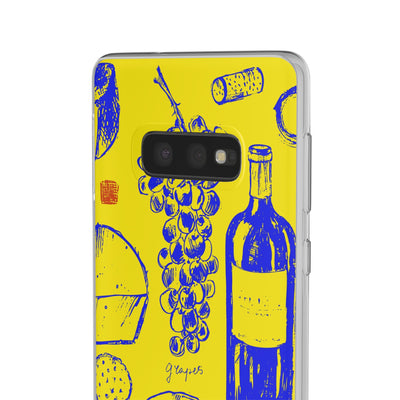 Cute Flexi Phone Cases, French Food Wine Yellow Blue, Compatible with Samsung Galaxy S23, Samsung S22, Samsung S21, Samsung S20, Galaxy S20 Ultra