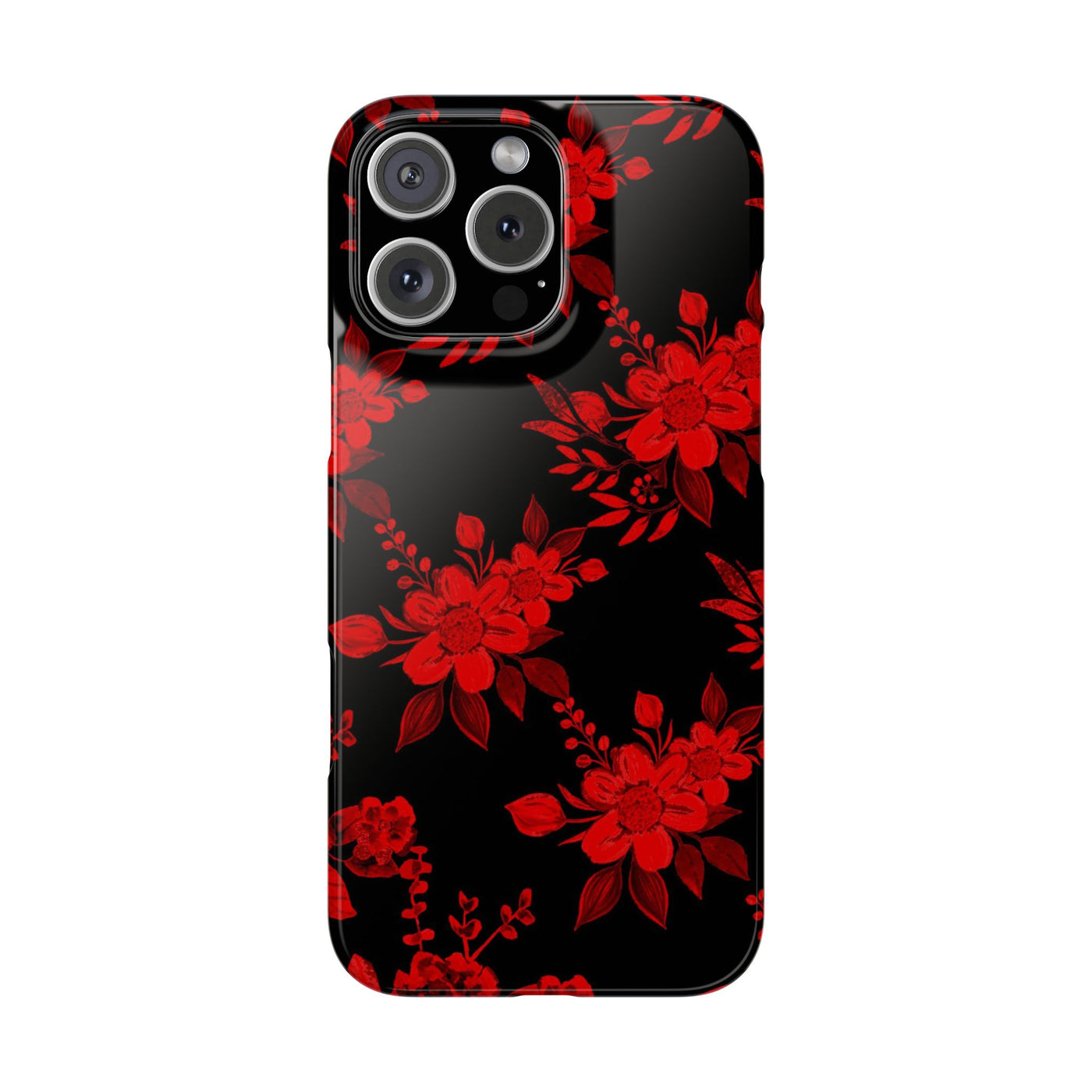 Slim Cute iPhone Cases - | iPhone 15 Case | iPhone 15 Pro Max Case, Iphone 14 Case, Iphone 14 Pro Max, Iphone 13, Red Black Flowers