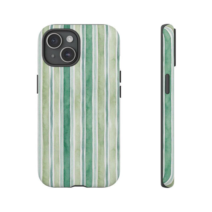 Aesthetic Tough Green Watercolor Stripes Premium Phone Case - For iPhone 17 Pro Max iPhone 16 Pro iPhone 15 Iphone 14 Plus 13 Pro 12 11 10 - Studio40ParkLane