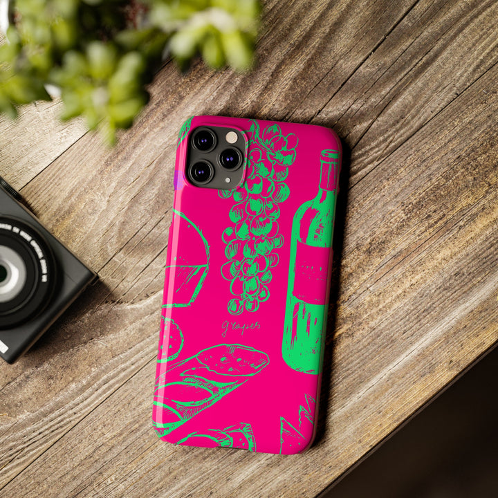 Slim French Food Wine Pink Green Cute Phone Cases for Iphone | iPhone 15 Case | iPhone 15 Pro Max Case, Iphone 14, Iphone 14 Pro Max, Iphone 13, - Studio40ParkLane