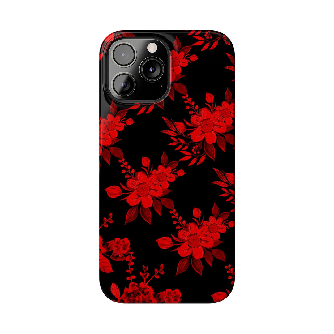 Slim Cute Phone Cases for Iphone - | iPhone 15 Case | iPhone 15 Pro Max Case, Iphone 14 Case, Iphone 14 Pro Max, Iphone 13, Red Black Flowers - Studio40ParkLane