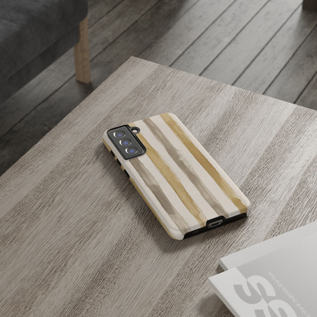 Tough Cute Brown Beige Stripes Phone Case, for IPhone 17 Pro Max | Iphone 17 Air, Iphone 16, IPhone 15, 14 13 12, Samsung Galaxy S26, S25, S24, S23 - Studio40ParkLane