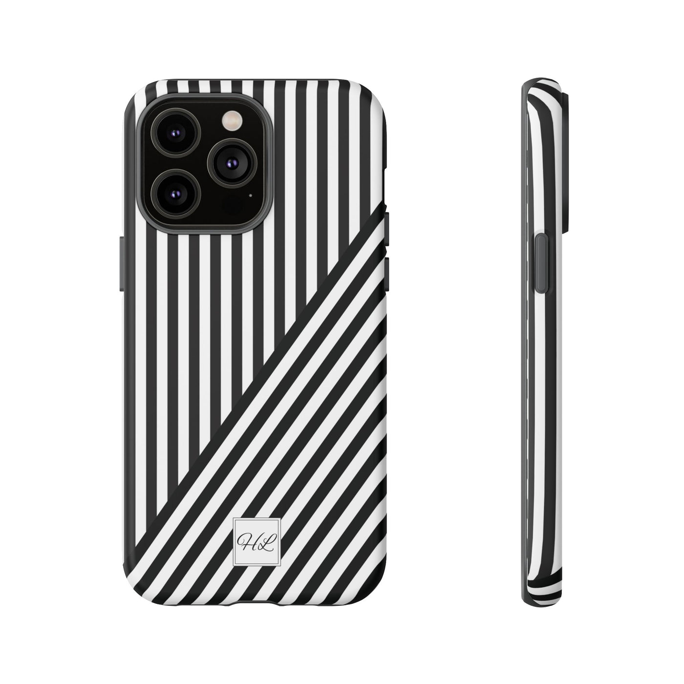 Custom Personalized Aesthetic Stripes Black White Tough Phone Case - For iPhone 17 Pro Max iPhone 16 Pro iPhone 15 Iphone 14 Plus 13 12 11 - Studio40ParkLane