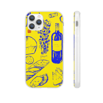 Cute Flexi Phone Cases, French Food Wine Yellow Blue, Compatible with Samsung Galaxy S23, Samsung S22, Samsung S21, Samsung S20, Galaxy S20 Ultra