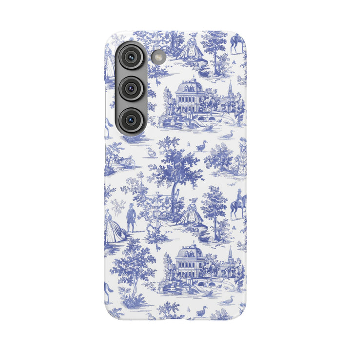 Sleek Snap Blue French Toile Cute Phone Case for iPhone 16 15 14 13 12 11 X Xs Max Xr Pro Plus Samsung Galaxy S24 S23 S22 S21 S20 Note Ultra