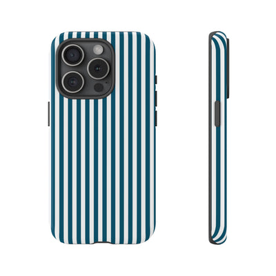 Tough Premium Teal Blue Stripes Phone Case Gift for Her - For Apple iPhone 16 Pro Max 16e iPhone 15 Pro iPhone Iphone 14 Plus 13 Pro 12 SE XR - Studio40ParkLane