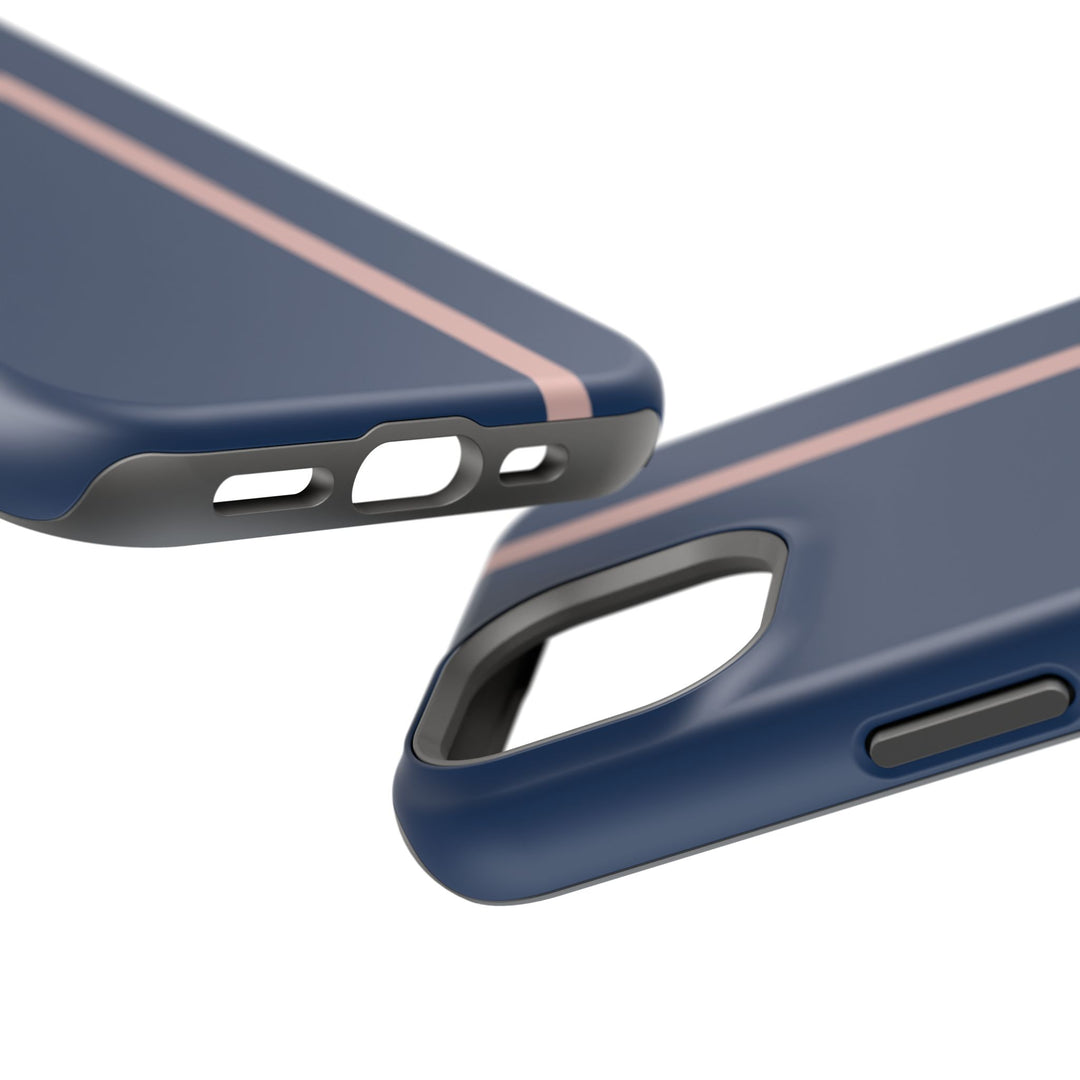 MagSafe Navy Blue Blush Pink Stripe Tough Phone Case iPhone 18 17 16 15 14 13 Pro Max Samsung Galaxy S26 Dual Layer Modern Luxury Cover - Studio40ParkLane