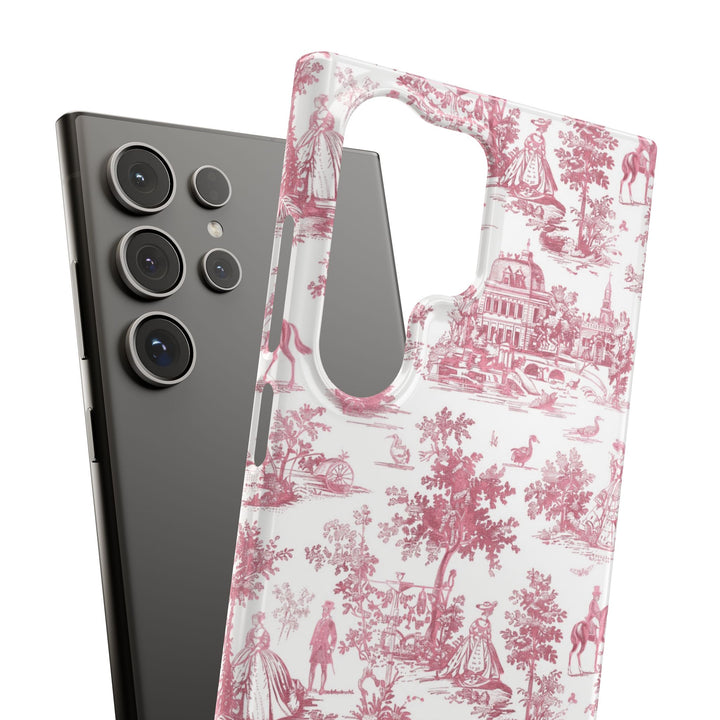 Sleek Snap Pink French Toile Cute Phone Case for iPhone 16 15 14 13 12 11 X Xs Max Xr Pro Plus Samsung Galaxy S24 S23 S22 S21 S20 Note Ultra