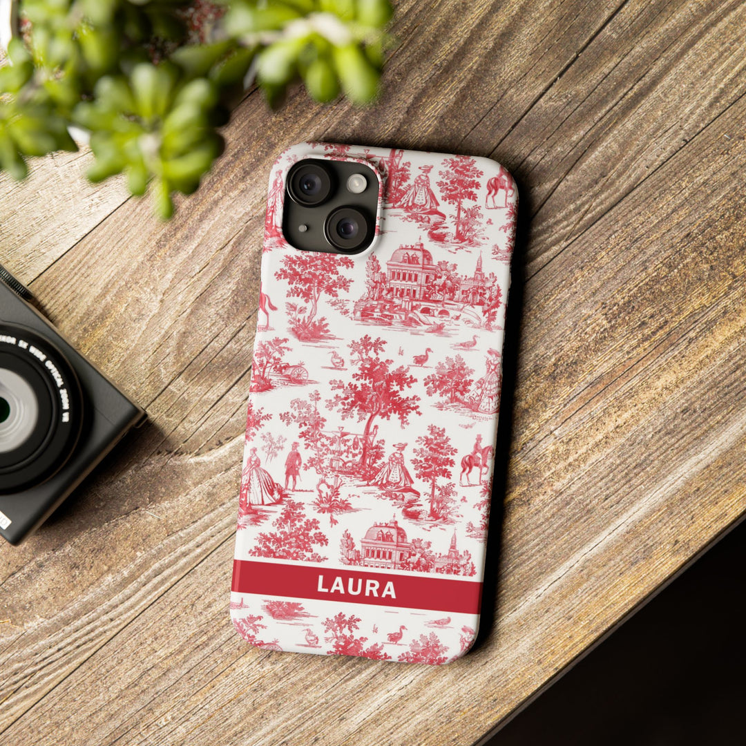 Slim French Toile Personalized Initial Custom Gift for Her Cute Phone Cases for Iphone 16 Pro Max | iPhone 15 Case | iPhone 15 Pro Max Case, Iphone 14, 13, 12, 11, 10, 8, 7 - Studio40ParkLane