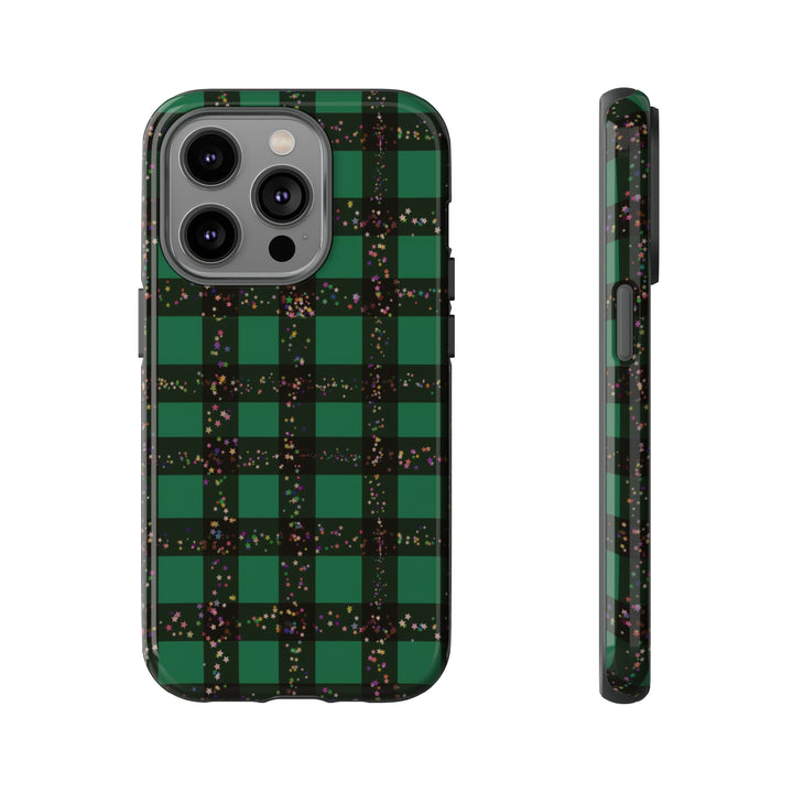 Cute IPhone Case | iPhone 15 Case | iPhone 15 Pro Max Case, Iphone 14 Case, Iphone 14 Pro Max Case IPhone Case for Art Lovers, Green Festive Plaid - Studio40ParkLane