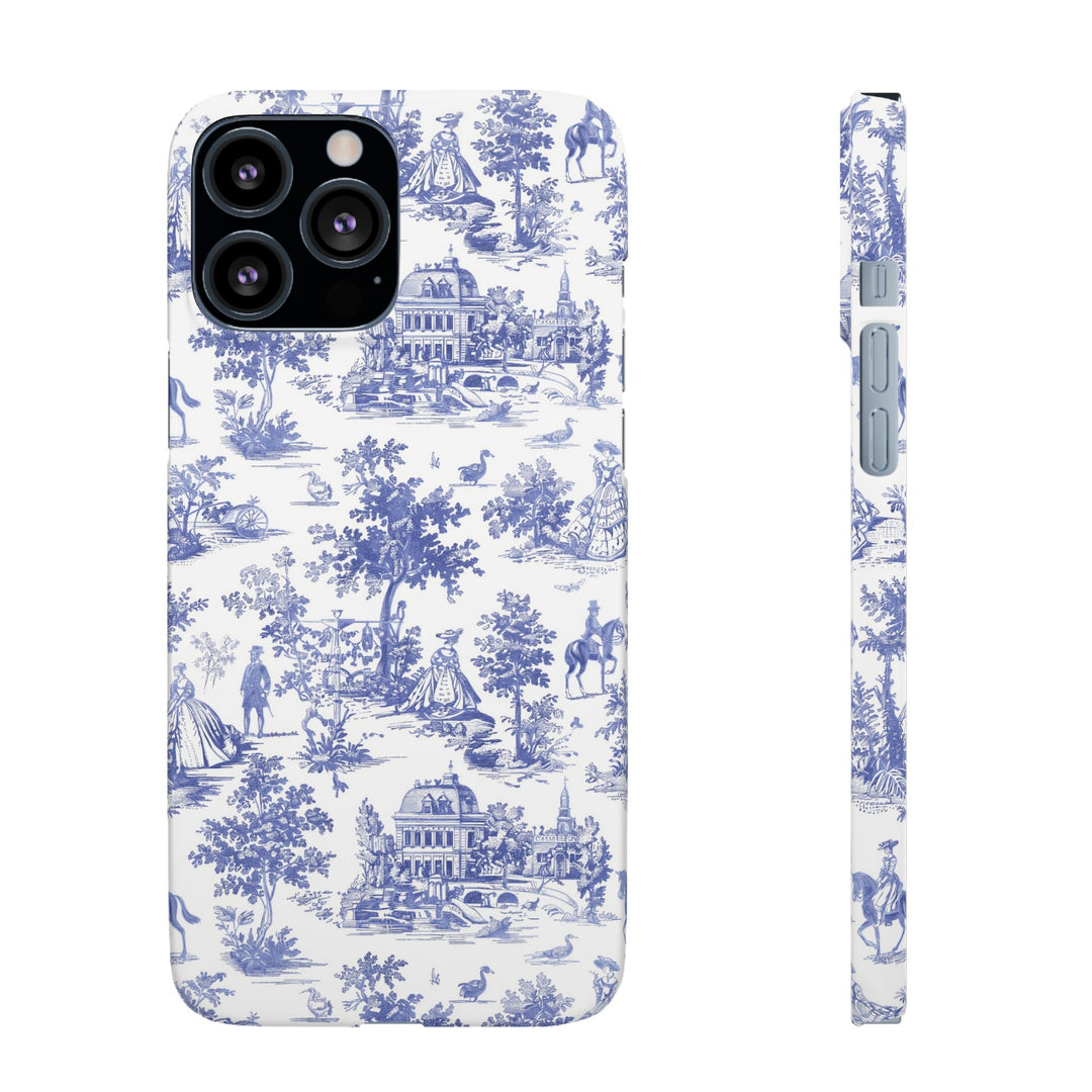 Sleek Snap Blue French Toile Cute Phone Case for iPhone 16 15 14 13 12 11 X Xs Max Xr Pro Plus Samsung Galaxy S24 S23 S22 S21 S20 Note Ultra