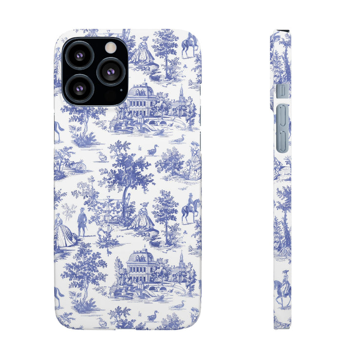Sleek Snap Blue French Toile Cute Phone Case for iPhone 16 15 14 13 12 11 X Xs Max Xr Pro Plus Samsung Galaxy S24 S23 S22 S21 S20 Note Ultra