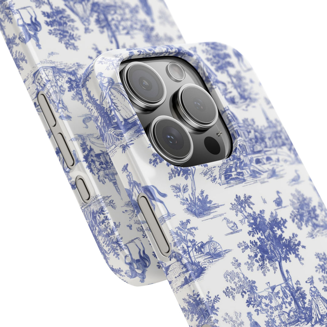 Sleek Snap Blue French Toile Cute Phone Case for iPhone 16 15 14 13 12 11 X Xs Max Xr Pro Plus Samsung Galaxy S24 S23 S22 S21 S20 Note Ultra