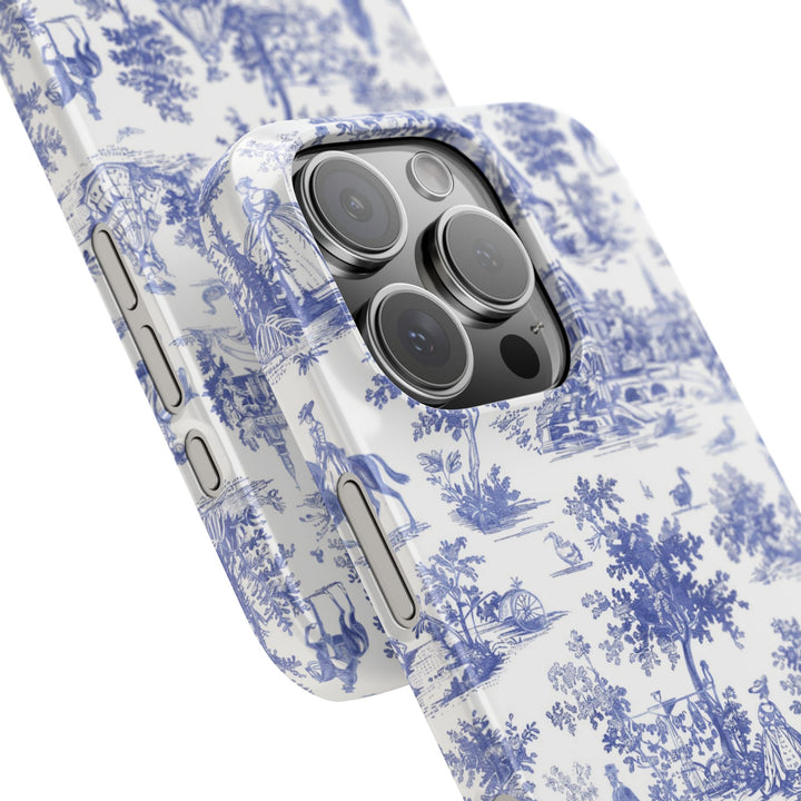 Sleek Snap Blue French Toile Cute Phone Case for iPhone 16 15 14 13 12 11 X Xs Max Xr Pro Plus Samsung Galaxy S24 S23 S22 S21 S20 Note Ultra