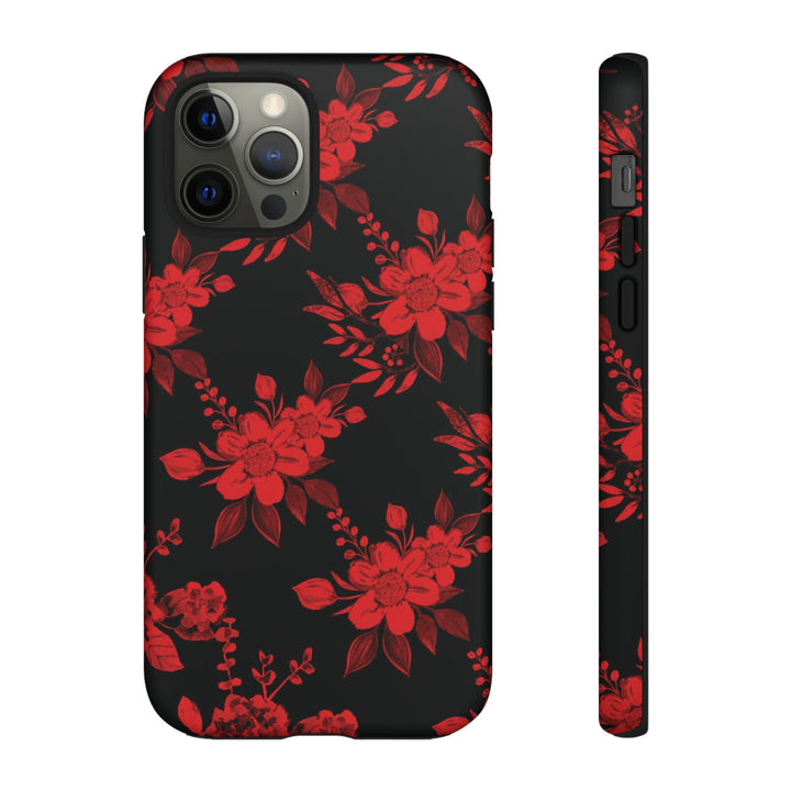 Cute IPhone Case | Red Black Flowers, iPhone 15 Case | iPhone 15 Pro Case, Iphone 14 Case, Iphone 14 Pro Max Case, Protective Iphone Case - Studio40ParkLane