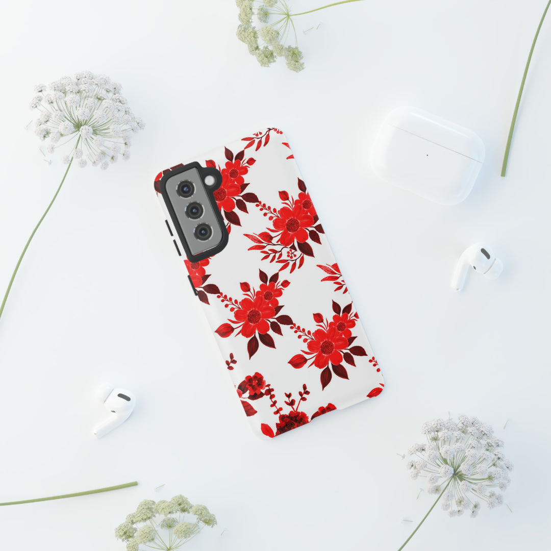 Cute Samsung Phone Case | Aesthetic Samsung Phone Case | Galaxy S23, S22, S21, S20 | Red White Flowers, Protective Phone Case - Studio40ParkLane
