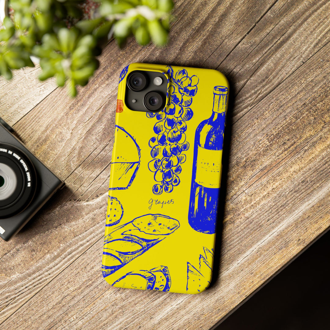 Slim Cute Phone Cases for Iphone | iPhone 15 Case | iPhone 15 Pro Max Case, Iphone 14, Iphone 14 Pro Max, Iphone 13, French Food Wine Yellow Blue - Studio40ParkLane
