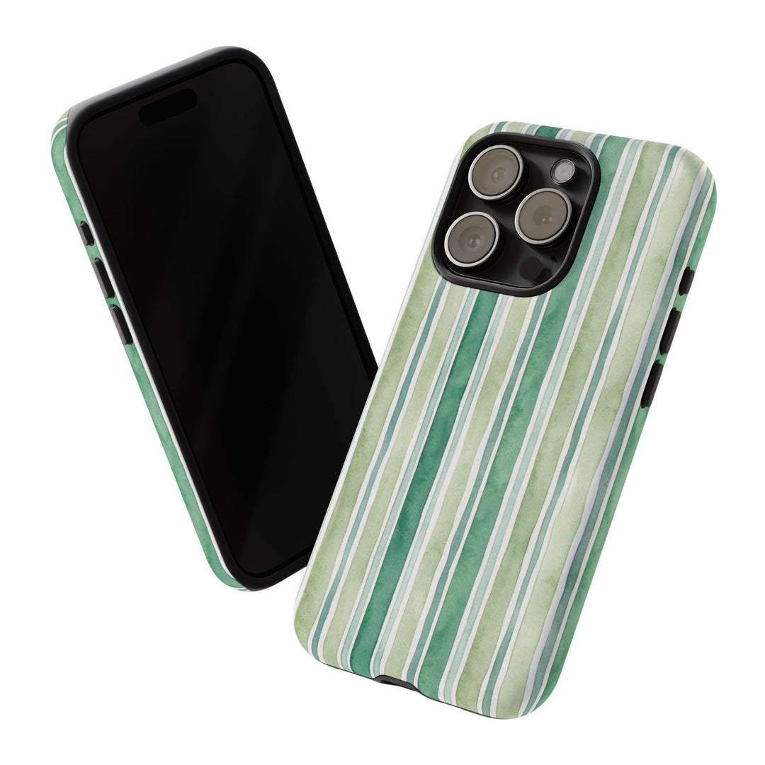 Aesthetic Tough Green Watercolor Stripes Premium Phone Case - For iPhone 17 Pro Max iPhone 16 Pro iPhone 15 Iphone 14 Plus 13 Pro 12 11 10 - Studio40ParkLane