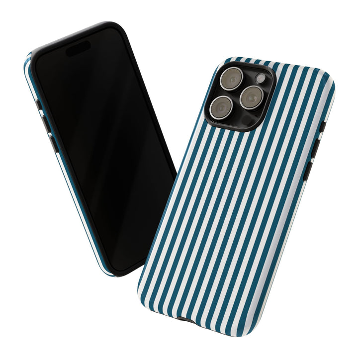 Tough Premium Teal Blue Stripes Phone Case Gift for Her - For Apple iPhone 16 Pro Max 16e iPhone 15 Pro iPhone Iphone 14 Plus 13 Pro 12 SE XR - Studio40ParkLane