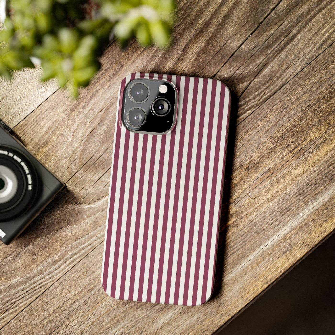 Slim Claret Red Striped Cute Phone Case for Iphone 16 - | iPhone 15 Pro Max Case | iPhone 14 Case Iphone 13 12 11 10 9 8 7 XS X Gift for Her - Studio40ParkLane