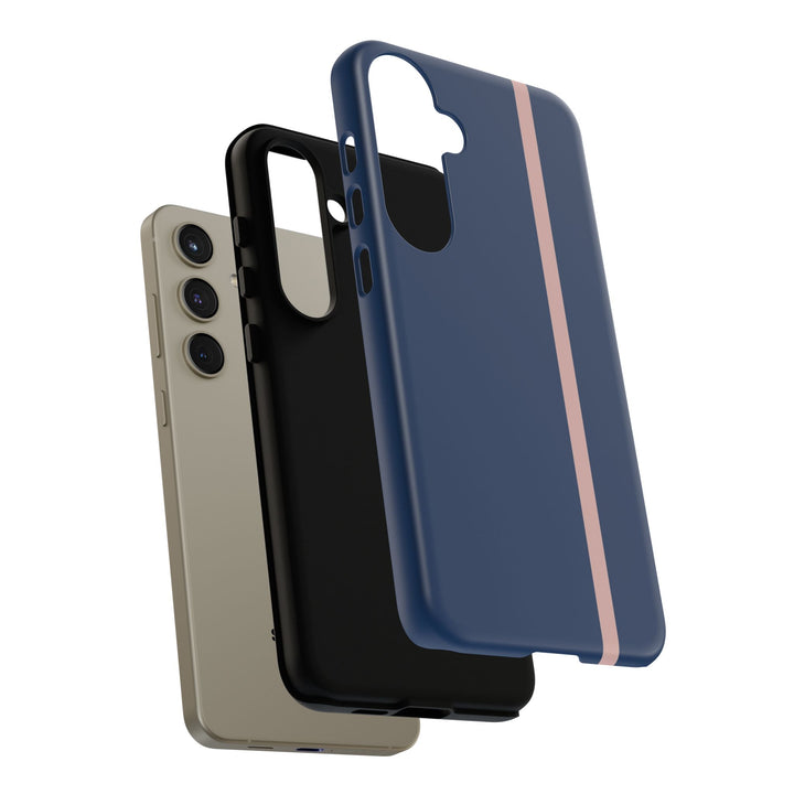 Tough Phone Case Navy Blue Orange Stripe iPhone 18 17 16 15 14 13 12 Pro Max Plus, Samsung Galaxy S26 S25 S24 Ultra Cute Preppy Sport - Studio40ParkLane