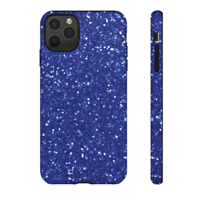 Chic Blue Faux Play on Glitter Effect Cute Phone Case, for IPhone 16 pro Max | Iphone 15, Iphone 14, IPhone 13 Case, 11 8 7, Samsung Galaxy S24, S23, S22, S21, 2 Layer Protection