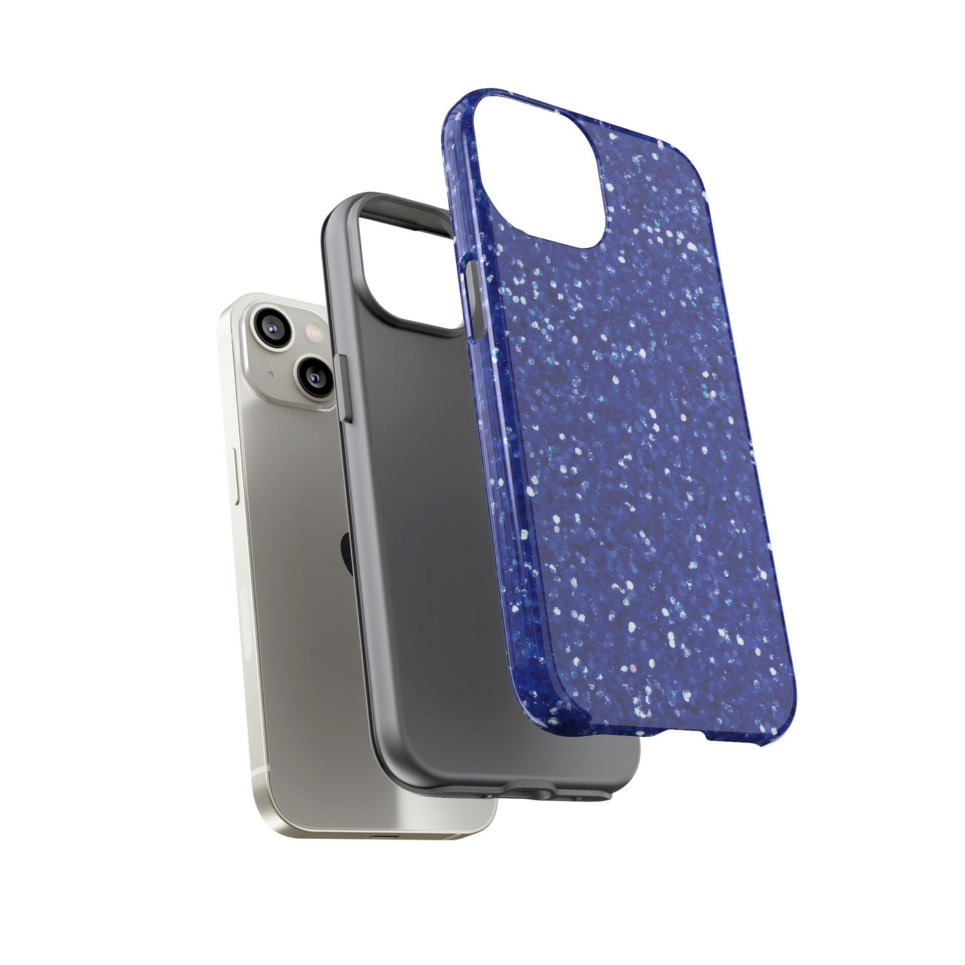 Chic Blue Faux Play on Glitter Effect Cute Phone Case, for IPhone 16 pro Max | Iphone 15, Iphone 14, IPhone 13 Case, 11 8 7, Samsung Galaxy S24, S23, S22, S21, 2 Layer Protection