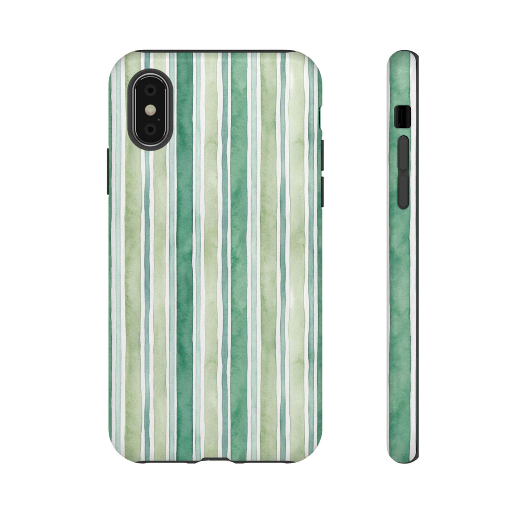 Aesthetic Tough Green Watercolor Stripes Premium Phone Case - For iPhone 17 Pro Max iPhone 16 Pro iPhone 15 Iphone 14 Plus 13 Pro 12 11 10 - Studio40ParkLane