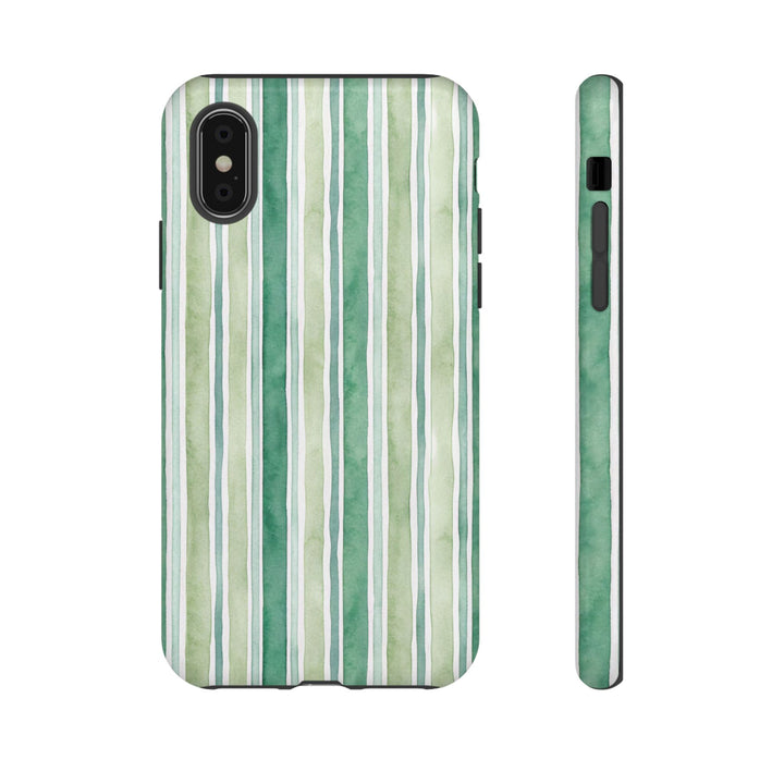 Aesthetic Tough Green Watercolor Stripes Premium Phone Case - For iPhone 17 Pro Max iPhone 16 Pro iPhone 15 Iphone 14 Plus 13 Pro 12 11 10 - Studio40ParkLane