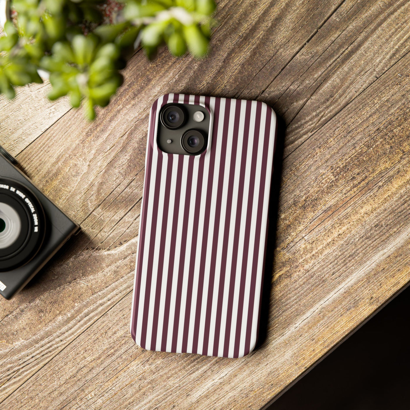 Slim Burgundy Wine Striped Cute Phone Case for Iphone 16 - | iPhone 15 Pro Max Case | iPhone 14 Case Iphone 13 12 11 10 9 8 7 Gift for Her - Studio40ParkLane