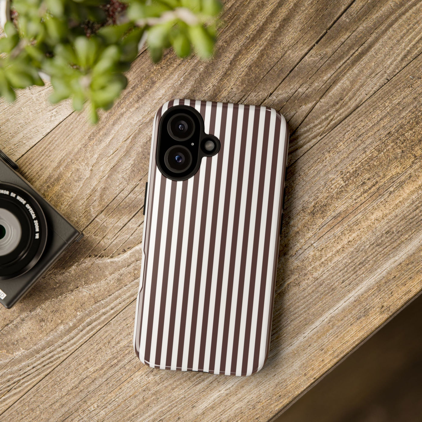 Tough Premium Brown Stripes Phone Case Gift for Her - For Apple iPhone 16 Pro Max 16e iPhone 15 Pro iPhone Iphone 14 Plus 13 Pro 12 SE XR - Studio40ParkLane