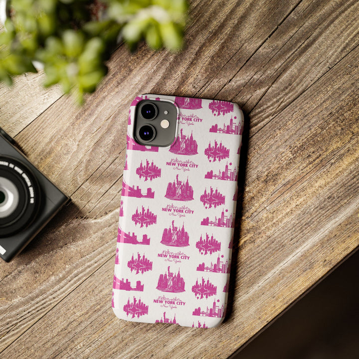 Slim New York Skyline Pink Collage Coquette Gift for Her Cute Phone Cases for Iphone 16 Pro Max | iPhone 15 Case | iPhone 15 Pro Max Case, Iphone 14, Iphone 14 Pro Max, Iphone 13 12 11 8 7 - Studio40ParkLane
