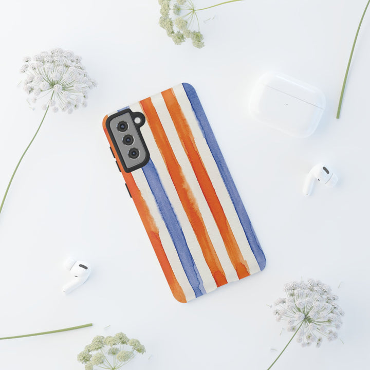 Tough Cute Blue Orange Stripes Phone Case, for IPhone 17 Pro Max | Iphone 17 Air, Iphone 16, IPhone 15, 14 13 12, Samsung Galaxy S26, S25, S24, S23 - Studio40ParkLane