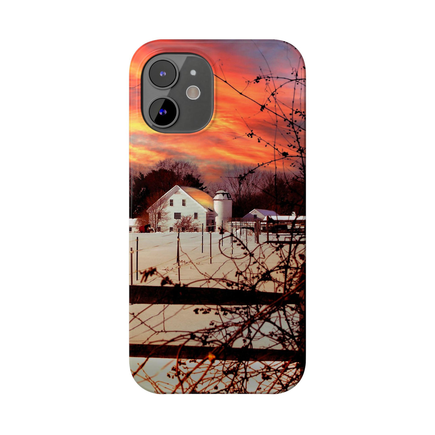 Slim Cute Phone Cases for Iphone - | iPhone 15 Case | iPhone 15 Pro Max Case, Iphone 14 Case, Iphone 14 Pro Max, Iphone 13, New England Winter Sunset