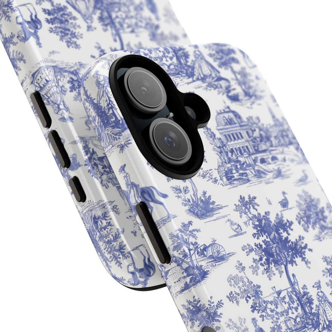 French Toile Blue Coquette Tough Phone Case - For iPhone 17 Pro Max iPhone 16 Pro Case iPhone Iphone 15 Case 14 13 12 11 Cute Phone Case - Studio40ParkLane