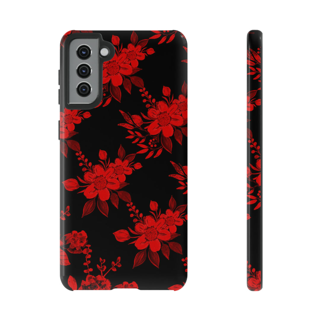 Cute Samsung Phone Case | Aesthetic Samsung Phone Case | Galaxy S23, S22, S21, S20 | Red Black Flowers, Protective Phone Case - Studio40ParkLane
