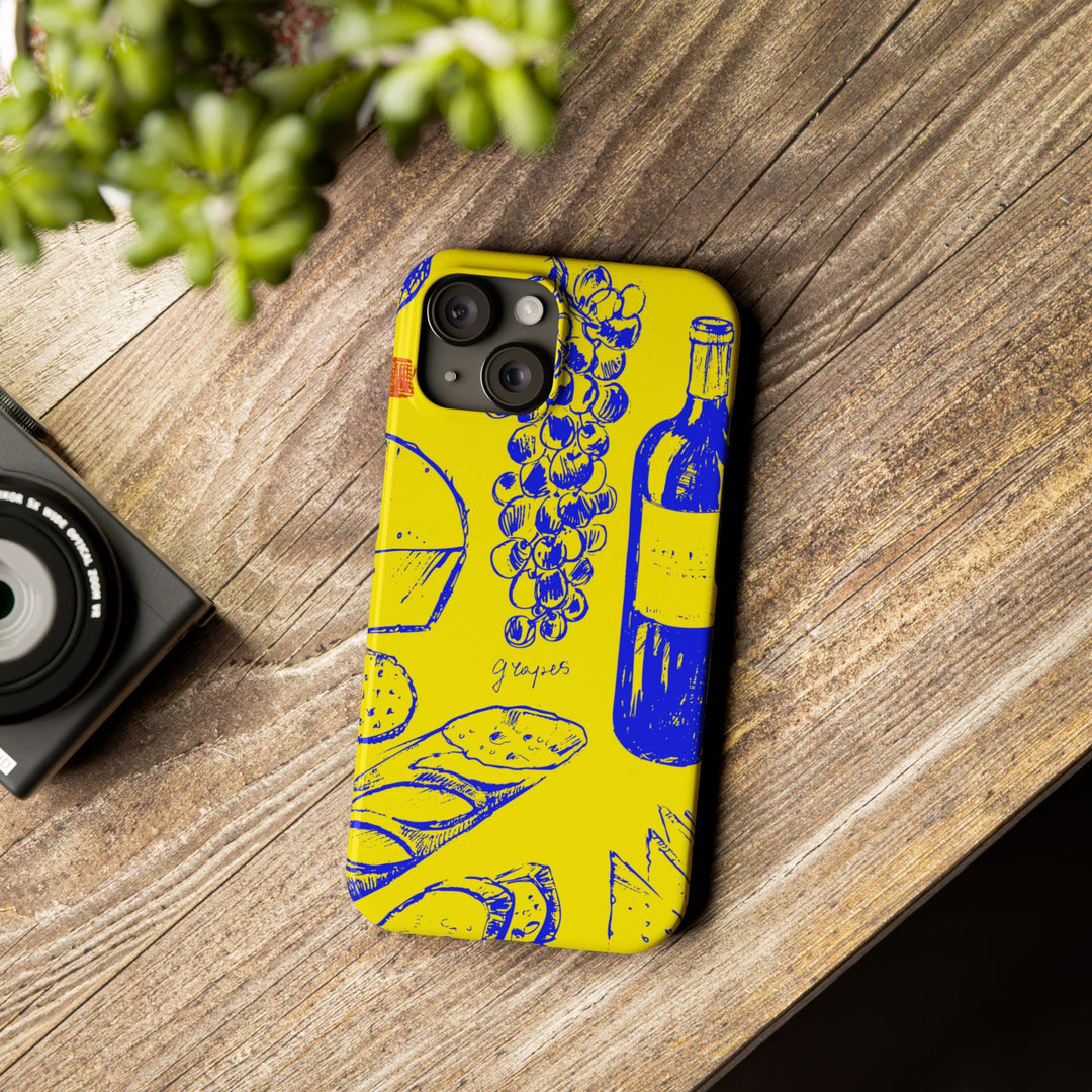 Slim Cute Phone Cases for Iphone | iPhone 15 Case | iPhone 15 Pro Max Case, Iphone 14, Iphone 14 Pro Max, Iphone 13, French Food Wine Yellow Blue - Studio40ParkLane