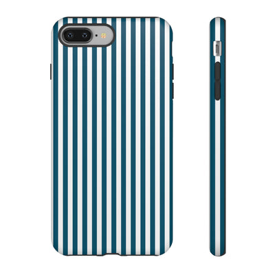 Tough Premium Teal Blue Stripes Phone Case Gift for Her - For Apple iPhone 16 Pro Max 16e iPhone 15 Pro iPhone Iphone 14 Plus 13 Pro 12 SE XR - Studio40ParkLane